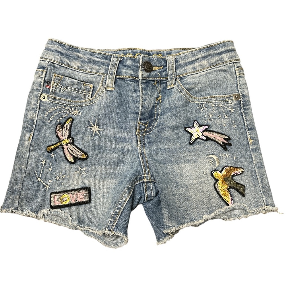 Vigoss Girls Sequin Embellished Mid Rise Cutoff Denim Jean Shorts Sz 7